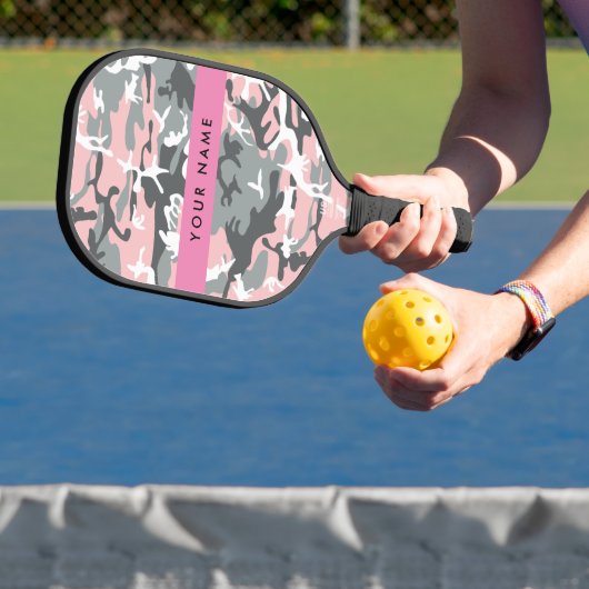 Roze en Grijze Camouflage Jouw naam Personaliseren Pickleball Paddle (Insitu)
