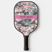 Roze en Grijze Camouflage Jouw naam Personaliseren Pickleball Paddle (Voorkant)