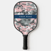 Roze en Grijze Camouflage Jouw naam Personaliseren Pickleball Paddle (Achterkant)
