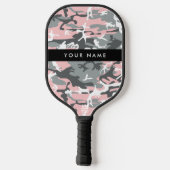 Roze en Grijze Camouflage Jouw naam Personaliseren Pickleball Paddle (Achterkant)