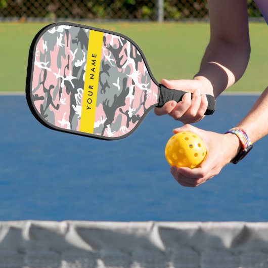 Roze en Grijze Camouflage Jouw naam Personaliseren Pickleball Paddle (Insitu)
