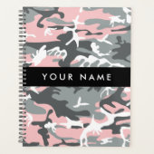 Roze en Grijze Camouflage Jouw naam Personaliseren Planner (Voorkant)