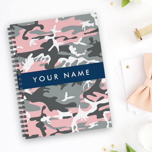 Roze en Grijze Camouflage Jouw naam Personaliseren Planner