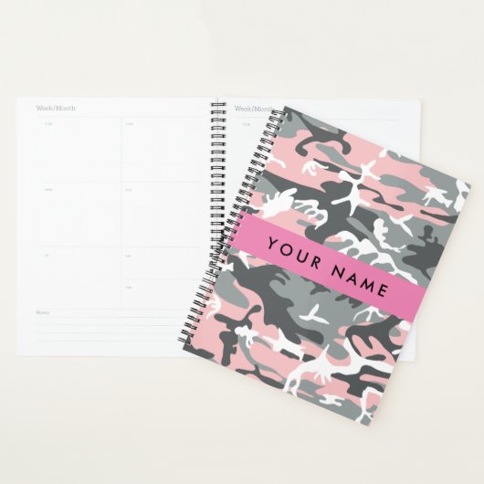 Roze en Grijze Camouflage Jouw naam Personaliseren Planner (Display)