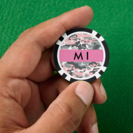 Roze en Grijze Camouflage Jouw naam Personaliseren Poker Chips