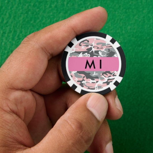 Roze en Grijze Camouflage Jouw naam Personaliseren Poker Chips (Hand)