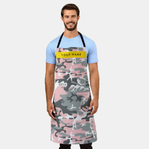 Roze en Grijze Camouflage Jouw naam Personaliseren Schort