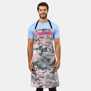 Roze en Grijze Camouflage Jouw naam Personaliseren Schort