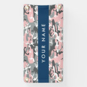 Roze en Grijze Camouflage Jouw naam Personaliseren Spandoek (Verticaal)
