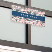 Roze en Grijze Camouflage Jouw naam Personaliseren Spandoek (Buitenkant Gebouw)