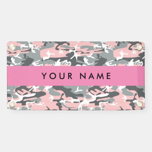 Roze en Grijze Camouflage Jouw naam Personaliseren Spandoek (Horizontaal)
