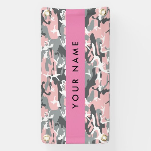 Roze en Grijze Camouflage Jouw naam Personaliseren Spandoek (Verticaal)