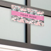 Roze en Grijze Camouflage Jouw naam Personaliseren Spandoek (Buitenkant Gebouw)