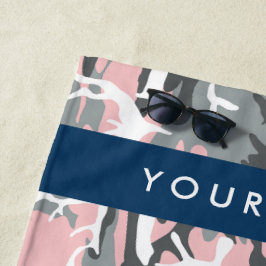 Roze en Grijze Camouflage Jouw naam Personaliseren Strandlaken