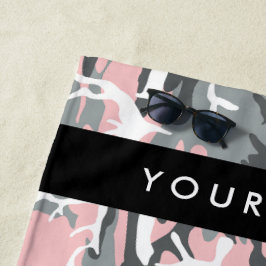 Roze en Grijze Camouflage Jouw naam Personaliseren Strandlaken