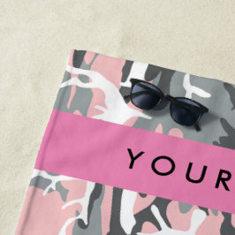 Roze en Grijze Camouflage Jouw naam Personaliseren Strandlaken