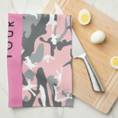 Roze en Grijze Camouflage Jouw naam Personaliseren Theedoek (Quarter Fold)