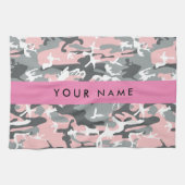 Roze en Grijze Camouflage Jouw naam Personaliseren Theedoek (Horizontaal)
