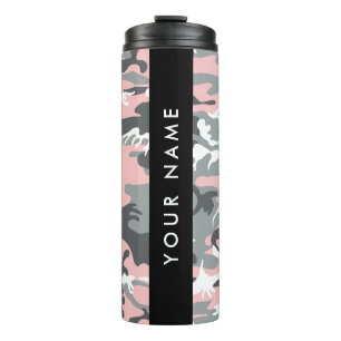 Roze en Grijze Camouflage Jouw naam Personaliseren Thermosbeker