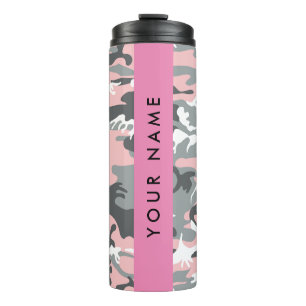 Roze en Grijze Camouflage Jouw naam Personaliseren Thermosbeker