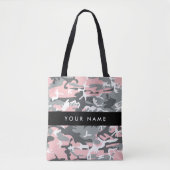 Roze en Grijze Camouflage Jouw naam Personaliseren Tote Bag (Voorkant)