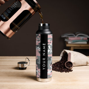 Roze en Grijze Camouflage Jouw naam Personaliseren Waterfles