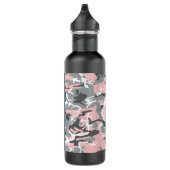 Roze en Grijze Camouflage Jouw naam Personaliseren Waterfles (Rechts)