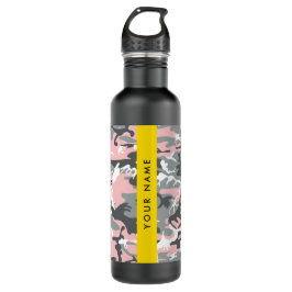 Roze en Grijze Camouflage Jouw naam Personaliseren Waterfles