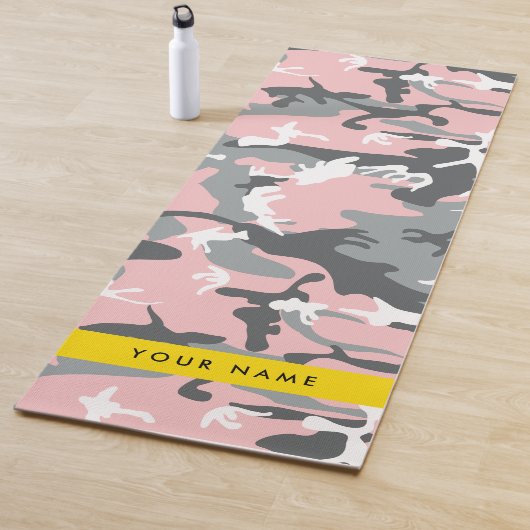Roze en Grijze Camouflage Jouw naam Personaliseren Yogamat (In situ)