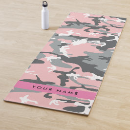 Roze en Grijze Camouflage Jouw naam Personaliseren Yogamat