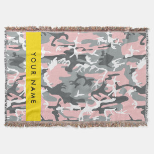 Roze en grijze camouflage personaliseer je naam deken