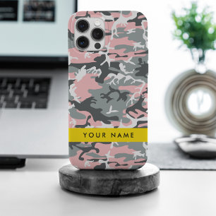 Roze en grijze camouflage personaliseer je naam iPhone 15 pro max case