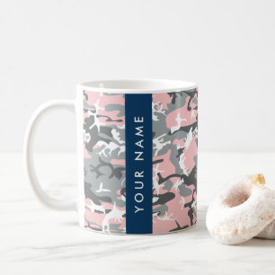 Roze en grijze camouflage personaliseer je naam koffiemok