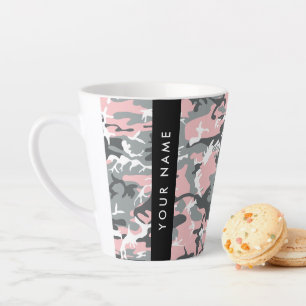 Roze en grijze camouflage personaliseer je naam latte mok