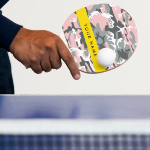 Roze en grijze camouflage personaliseer je naam tafeltennisbatje