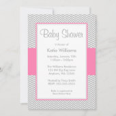 Roze en grijze Chevron Baby Shower Invitaties Kaart (Voorkant)