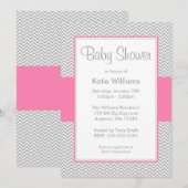 Roze en grijze Chevron Baby Shower Invitaties Kaart (Voorkant / Achterkant)