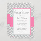Roze en grijze Chevron Baby Shower Invitaties Kaart (Voorkant / Achterkant)