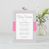 Roze en grijze Chevron Baby Shower Invitaties Kaart (Staand voorkant)