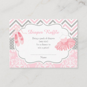 Roze en Grijze Chevron Ballerina Baby Luier Raffle Informatiekaartje
