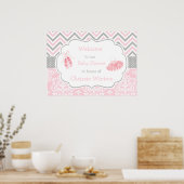 Roze en Grijze Chevron Ballerina Baby shower Poster (Keuken)
