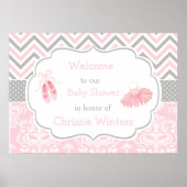 Roze en Grijze Chevron Ballerina Baby shower Poster (Voorkant)