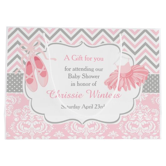 Roze en Grijze Chevron Ballerina Bedankt Groot Cadeauzakje (Achterkant)