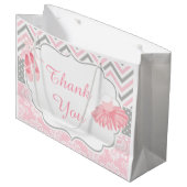 Roze en Grijze Chevron Ballerina Bedankt Groot Cadeauzakje (Voorkant Gekanteld)