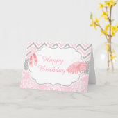 Roze en grijze Chevron Ballerina  Kaart (Gele Bloem)