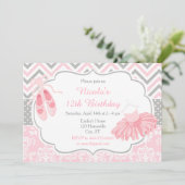 Roze en Grijze Chevron Ballerina Verjaardag Kaart (Staand voorkant)