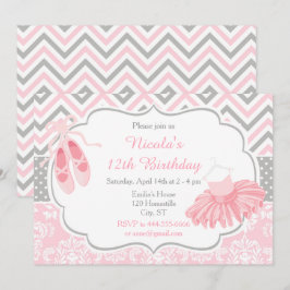 Roze en Grijze Chevron Ballerina Verjaardag Kaart