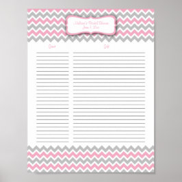 Roze en grijze Chevron Gift List Poster