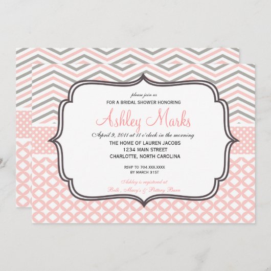 Roze en grijze Chevron Kaart (Voorkant / Achterkant)