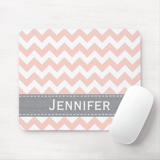 Roze en grijze Chevron Striped Mousepad Muismat (Met muis)